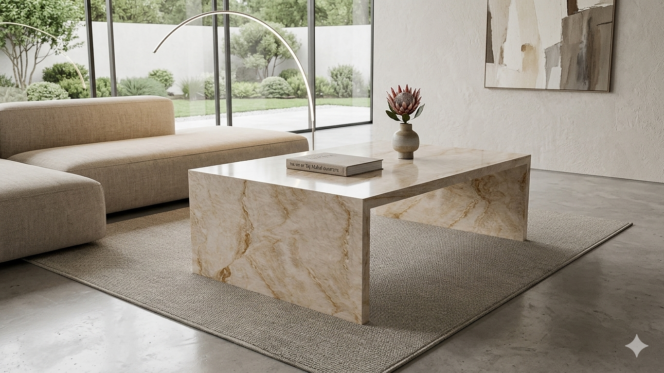 U-Form Couchtisch aus "Taj-Mahal"