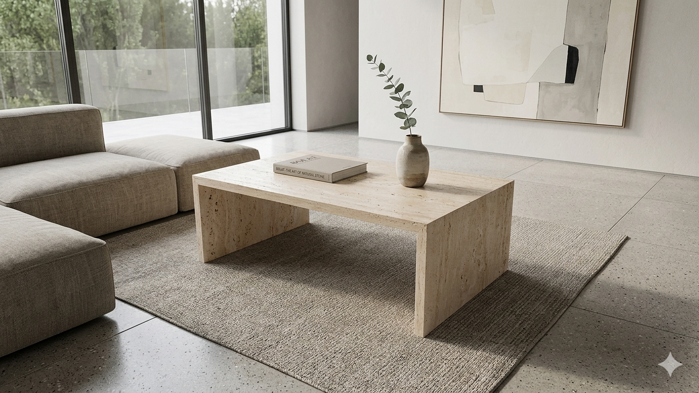 U-Form Couchtisch aus "Travertin"