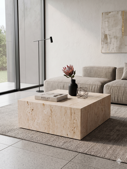 Quader-Couchtisch aus "Travertin"